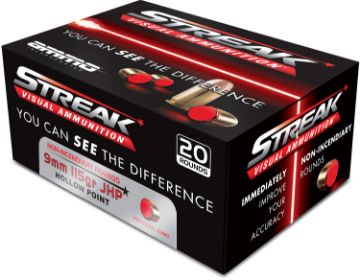 Show details for STREAK RED 9MM 115GR JHP 20/200 Picture of STREAK RED 9MM 115GR JHP 20/200
