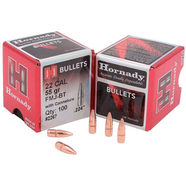 Picture of Hornady Bullets 22 Cal .224 55Gr Fmj-Bt 100Ct 40Bx/Cs