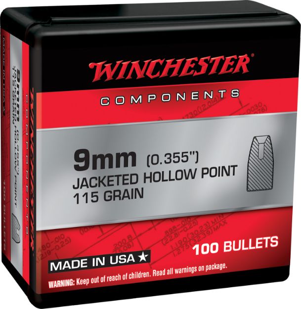 Picture of WIN WB9JHP115X BUL 9MM 115 JHP RETL 100/10