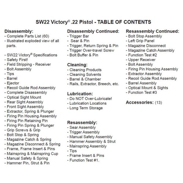 Picture of Assembly & Disassembly Guide, Smith & Wesson Sw22 Victory