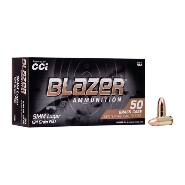Picture of Cci Blazer Brass 9Mm Luger 124Gr Fmj 50Rd 20Bx/Cs