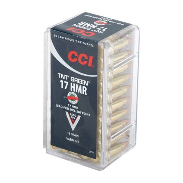 Picture of Cci Green Lead Free 17Hmr 16Gr Tnt-Hp 2500Fps 50Rd 40Bx/Cs