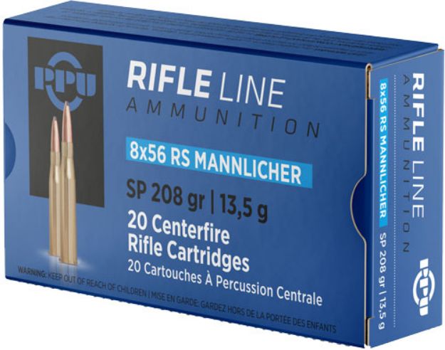 Picture of Ppu 8X56r Mannlicher 208Gr Jsp 20Rd 10Bx/Cs