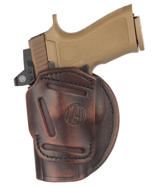 Picture of 1791 Gunleather 4-Way Iwb/Owb Size 06 Black Leather Belt Clip Compatible W/Glock 21/Walther Pdp Ambidextrous 