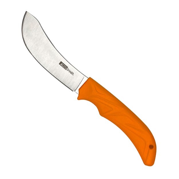 Picture of Accusharp Butcher 4" Fixed Butcher Plain Stainless Steel Blade/Blaze Orange Ergonomic Anti-Slip Rubber Handle 