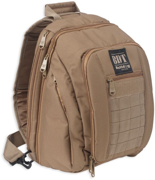 Picture of Bulldog Bdt Tactical Sling Pack Small Style Made Of Nylon With Tan Finish, Padded Compartments, Conceal Carry Pockets & Includes Universal Holster 14" H X 10" W X 7" D 