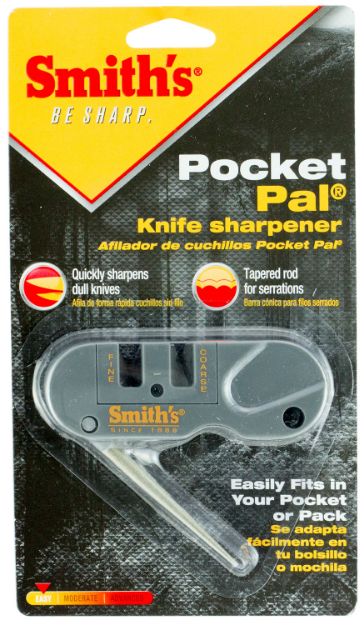 Picture of Smiths Products Pocket Pal Knife Sharpener Hand Held Fine, Medium, Coarse Carbide, Ceramic, Diamond Sharpener Plastic Handle Gray 