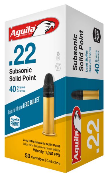 Picture of Aguila Subsonic Rimfire 22 Lr 40 Gr Lead Solid Point 50 Per Box/ 20 Cs 