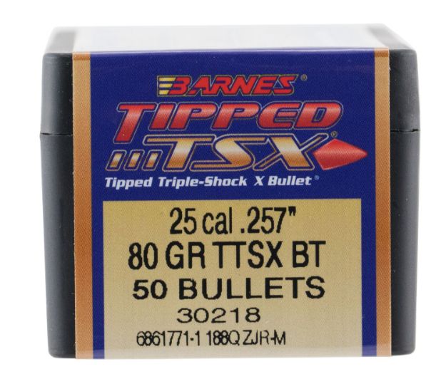 Picture of Barnes Bullets Tipped Tsx Tsx 25 Cal .257 80 Gr Ttsx Boat-Tail 50 Per Box 