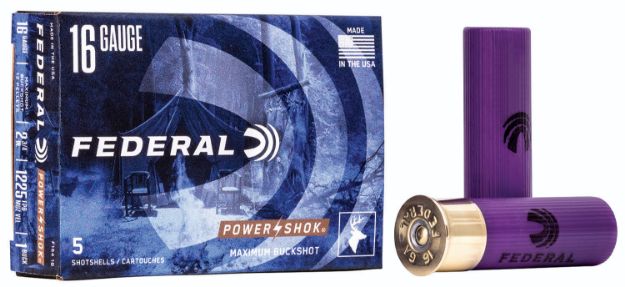Picture of Federal Power-Shok Magnum 16 Gauge 2.75" 12 Pellets 1 3/16 Oz 1 Buck Shot 5 Per Box/ 50 Cs 