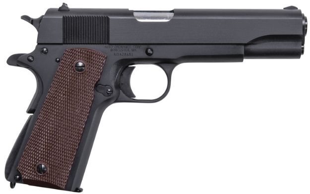 Picture of Auto-Ordnance 1911 45 Acp 5" Barrel 7+1, Matte Black Carbon Steel Frame, Serrated Slide, Checkered Brown Polymer Grip, Manual Safety 
