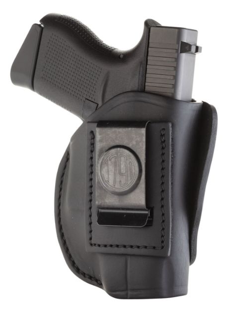 Picture of 1791 Gunleather 4-Way Iwb/Owb Size 02 Stealth Black Leather Belt Clip Compatible W/Ruger Lcp/S&W Bodyguard/Glock 42/43/43X Right Hand 
