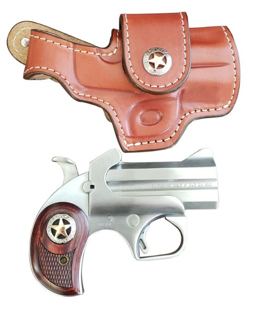 Picture of Bond Arms Rustic Defender 45 Colt (Lc) Caliber Or 2.50" 410 Gauge 2Rd 3" Barrel, Stainless Steel Finish, Rosewood Grip W/Integrated Star, Includes Exclusive Holster Package 