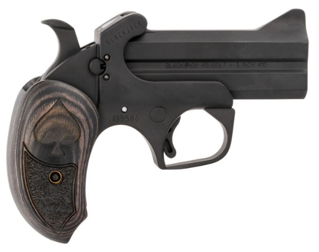 Picture of Bond Arms Black Jack 45 Colt (Lc) 410 Gauge 2Rd Shot 3.50" Black Black Steel Frame Black Ash Grips Features Silver Spade Above Hinge 