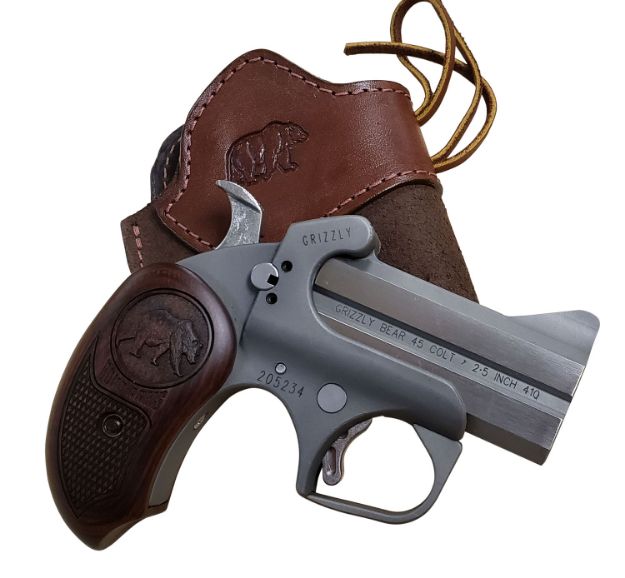 Picture of Bond Arms Grizzly 45 Colt (Lc)/410 Gauge 2Rd 3" Stainless Steel Double Barrel & Frame, Rebounding Hammer, Blade Front/Fixed Rear Sights, Rosewood Grips, Manual Safety 