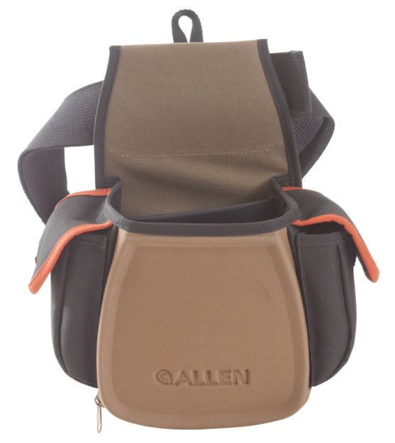 Picture of Allen Eliminator Pro Double Compartment Shooting Bag Black With Tan & Rust Accents, Elastic Loops, Side Pockets & D-Ring 7" X 4.75" X 12" Exterior Dimensions 