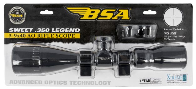 Picture of Bsa Sweet 350 Legend Black Matte 3-9X40mm Ao 1" Tube 30/30 Reticle Features Weaver Rings 