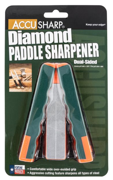 Picture of Accusharp Paddle Sharpener Folding Fine, Coarse Diamond Sharpener Gray/Orange Overmolded Rubber Handle 