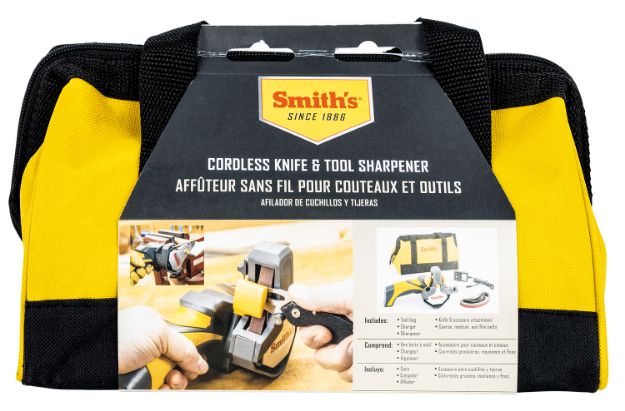 Picture of Smiths Products Knife & Tool Sharpener Cordless Hand Held Fine/Medium/Coarse Ceramic Sharpener Gray/Yellow 