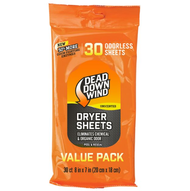 Picture of Dead Down Wind Dryer Sheets Odor Eliminator Odorless Scent Dryer Sheet 30 Per Pkg 