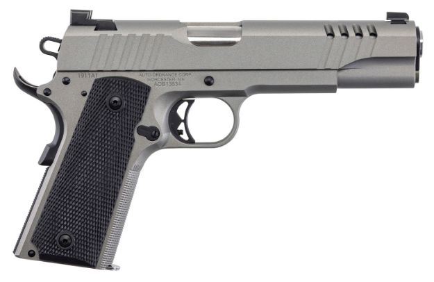 Picture of Auto-Ordnance 1911 A1 45 Acp 7+1 5" Savage Silver Cerakoate, Serrated/Ported Slide, Black Rubber Grips, Truglo Night Sights 