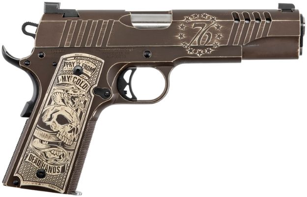 Picture of Auto-Ordnance 1911Tcac15 1911 A1 Cold Dead Hands 45 Acp 7+1 5" Black/Burnt Bronze Distressed Cerakote, Ported Slide, Custom Engraved Aluminum Grips, Truglo Night Sights 